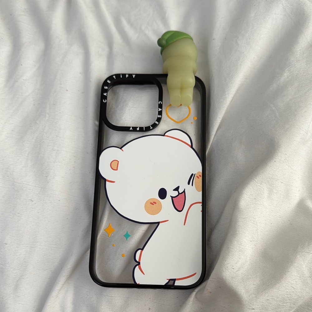 Cute Bear iPhone 15 pro max Case with Green Accent